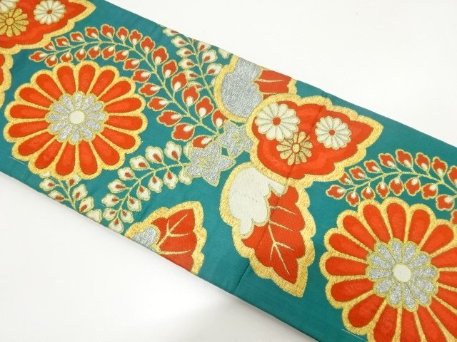 JAPANESE KIMONO / ANTIQUE KIDS OBI / SILK / WOVEN PAULOWNIA & KIKU